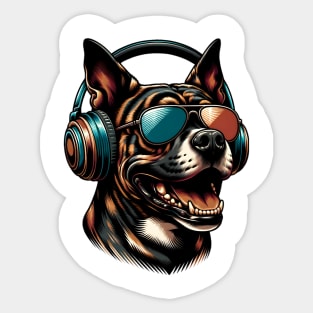 Treeing Tennessee Brindle Smiling DJ in Japanese Art Sticker